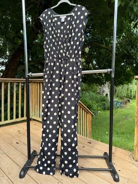 Corey Lynn Calter Black Jumpsuit with Cream Polka Dots Size L